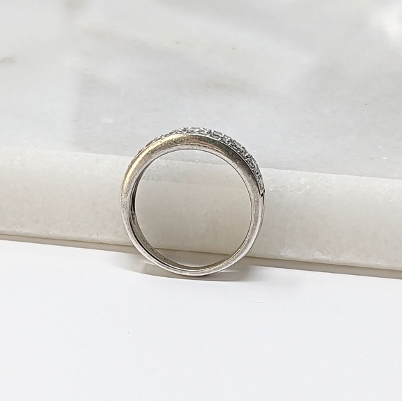 Sterling silver 925 wide band simulated faux diamond round ring vintage - Picture 6 of 7